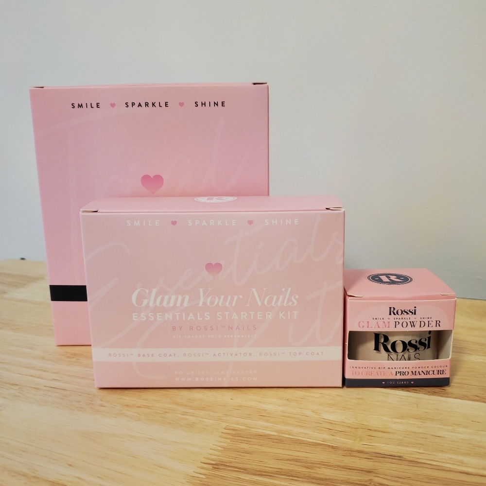 Rossi Nails Glam Powder Trial Kit, Dip Powder NIB 4 Piece